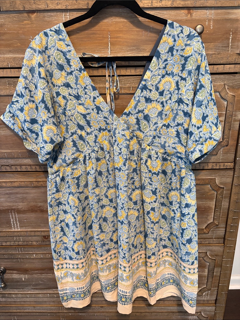 Floral V-Neck Mini Dress in Blue and Yellow